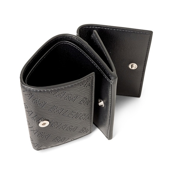BALENCIAGA Leather Punching Mini Wallet Trifold Black Women Unused S1904 - Picture 10 of 16